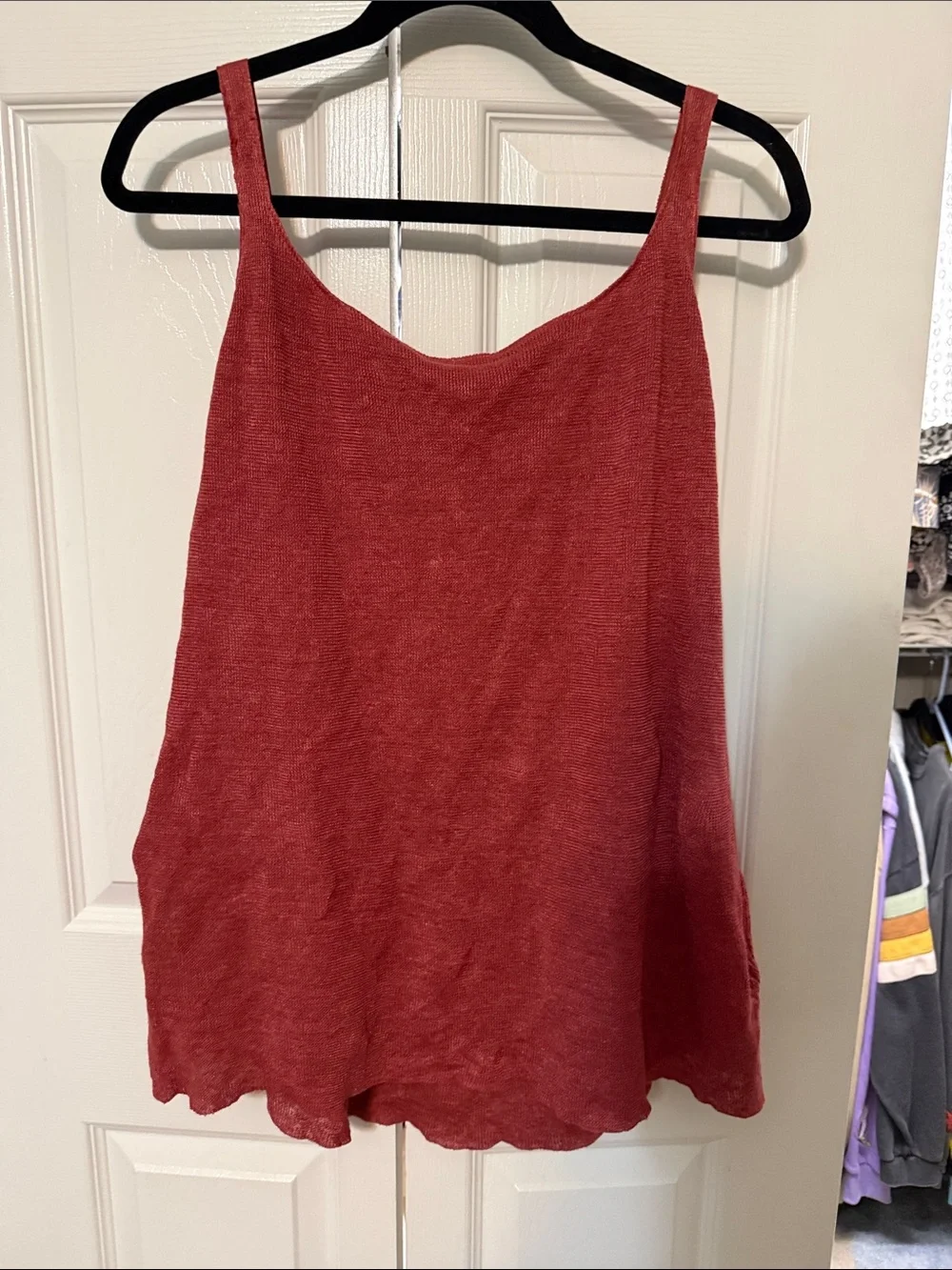 EILEEN FISHER Red Sequin-Embellished Linen-Blend Camisole - Picture 3 of 3